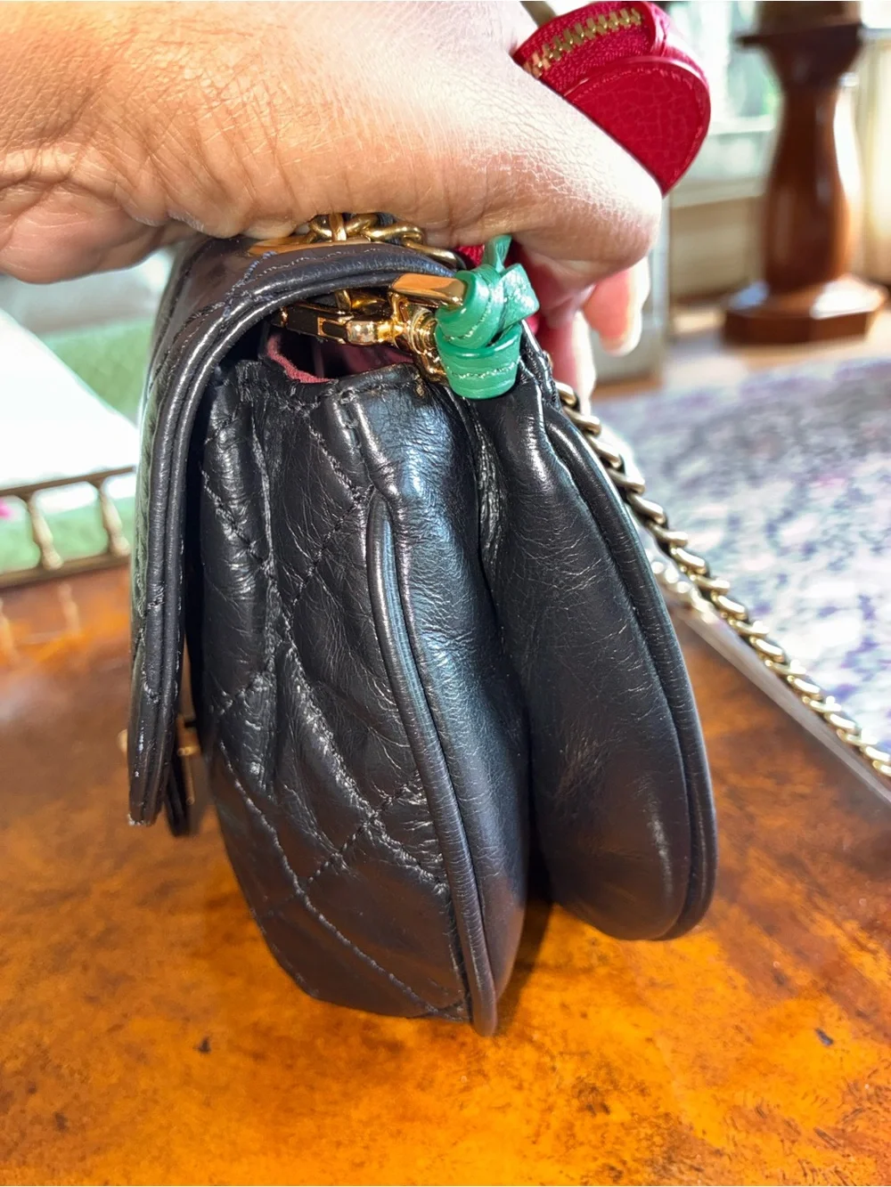 Chanel Black Quilted Glazed Lambskin Crossbody Bag with Aged Gold-Tone Hardware